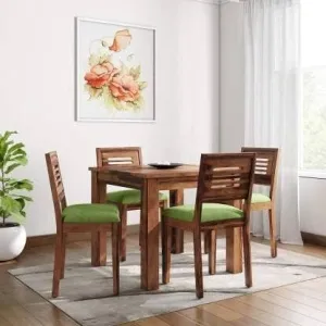 SHIVANSH CREATION Solid Sheesham Wood Four Seater Dining Table with Four Chair for Dining Room Color - Natural Brown