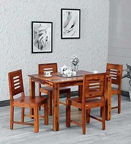 SHREE NATH JI CRAFT HOUSE Sheesham Wood 4 Seater Dining Table with Chair for Living Room Home Dining Room Furniture Set (Honey Finish)