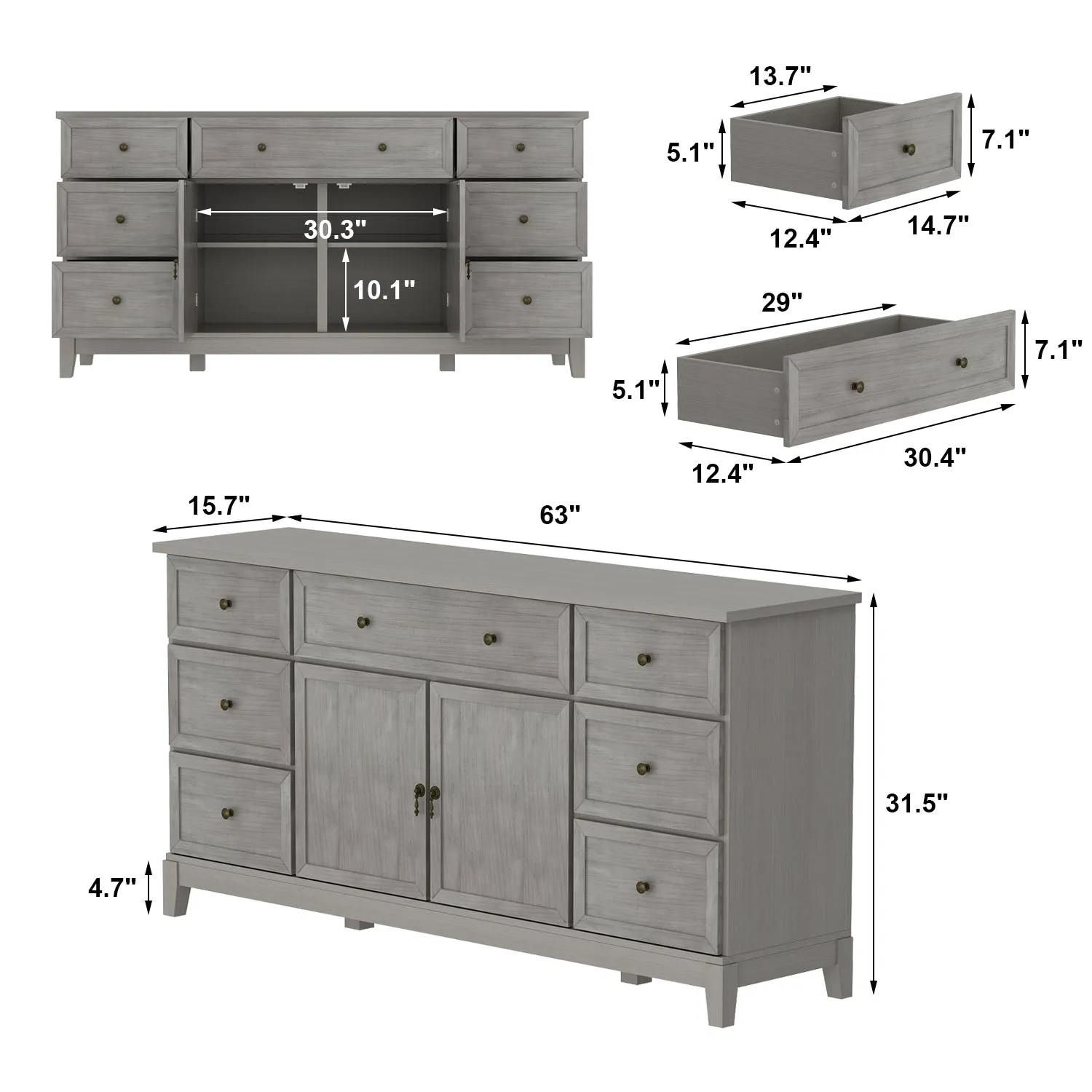 Sideboard Buffet Cabinet Storage Buffet Server Bar 2 Door and 7 Drawer