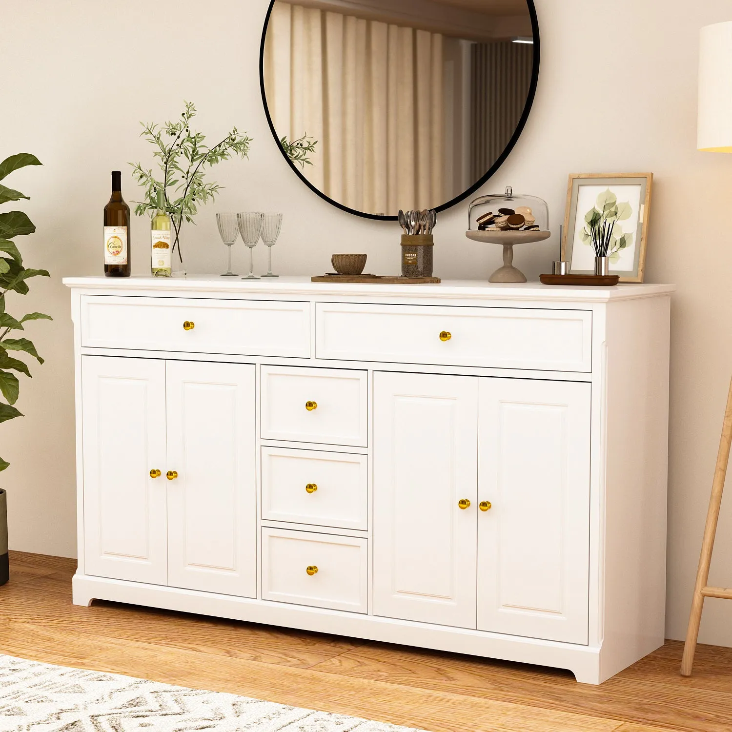 Sideboard Contemporary Buffet Storage Cabinet with Drawers & Doors Buffet Cabinet