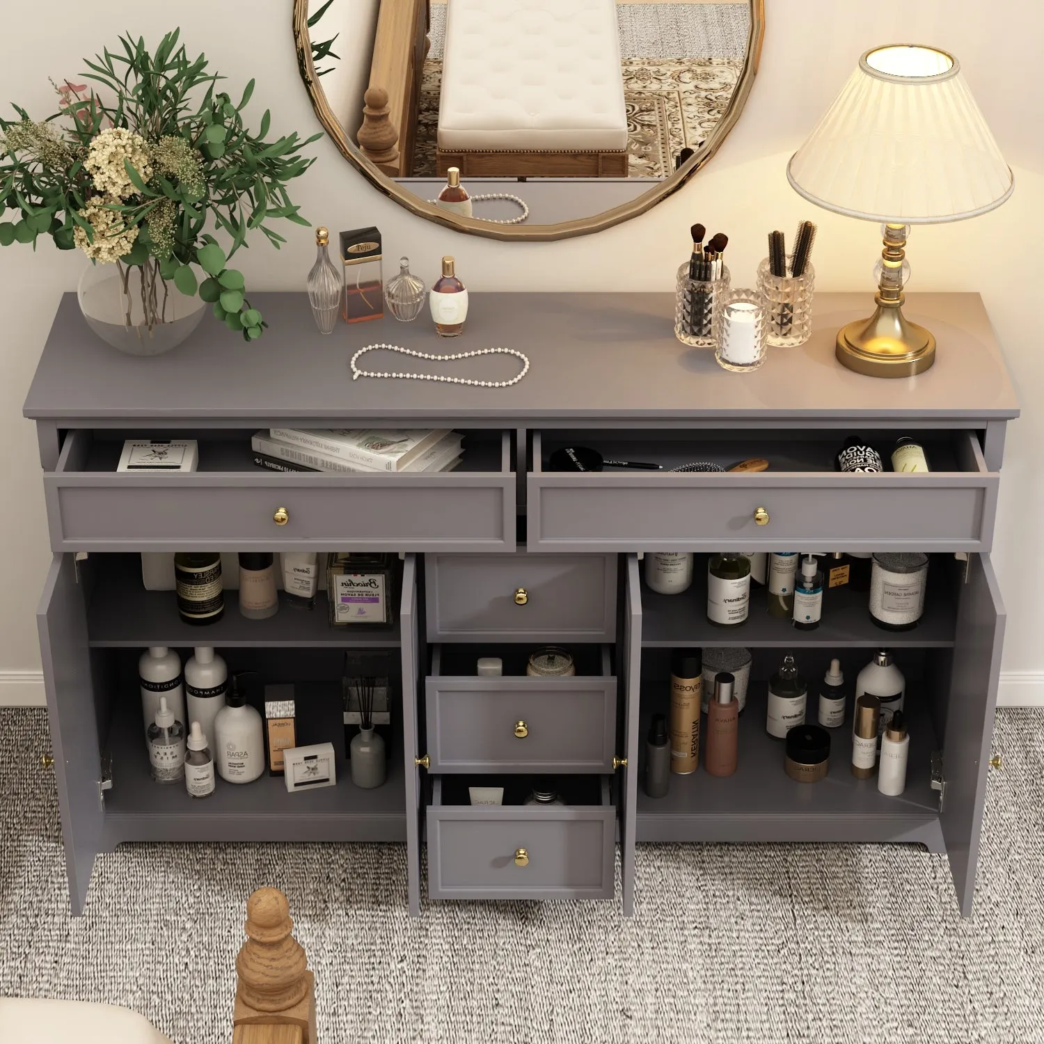 Sideboard Contemporary Buffet Storage Cabinet with Drawers & Doors Buffet Cabinet