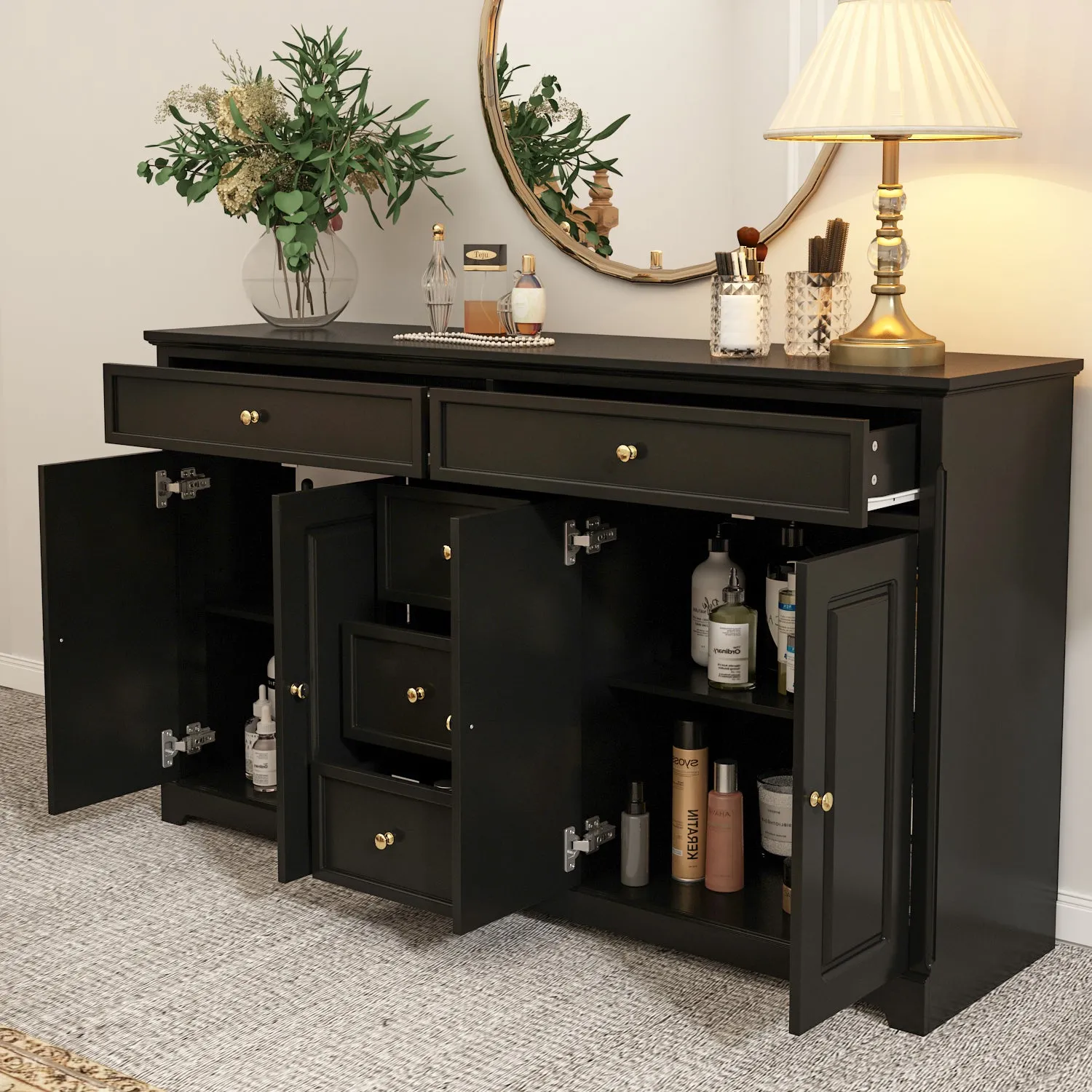 Sideboard Contemporary Buffet Storage Cabinet with Drawers & Doors Buffet Cabinet