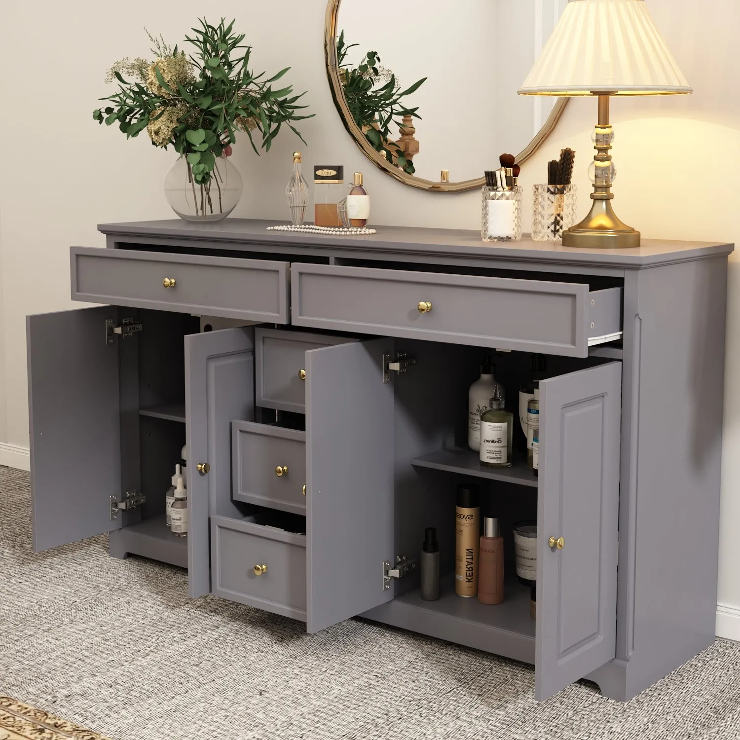 Sideboard Contemporary Buffet Storage Cabinet with Drawers & Doors Buffet Cabinet