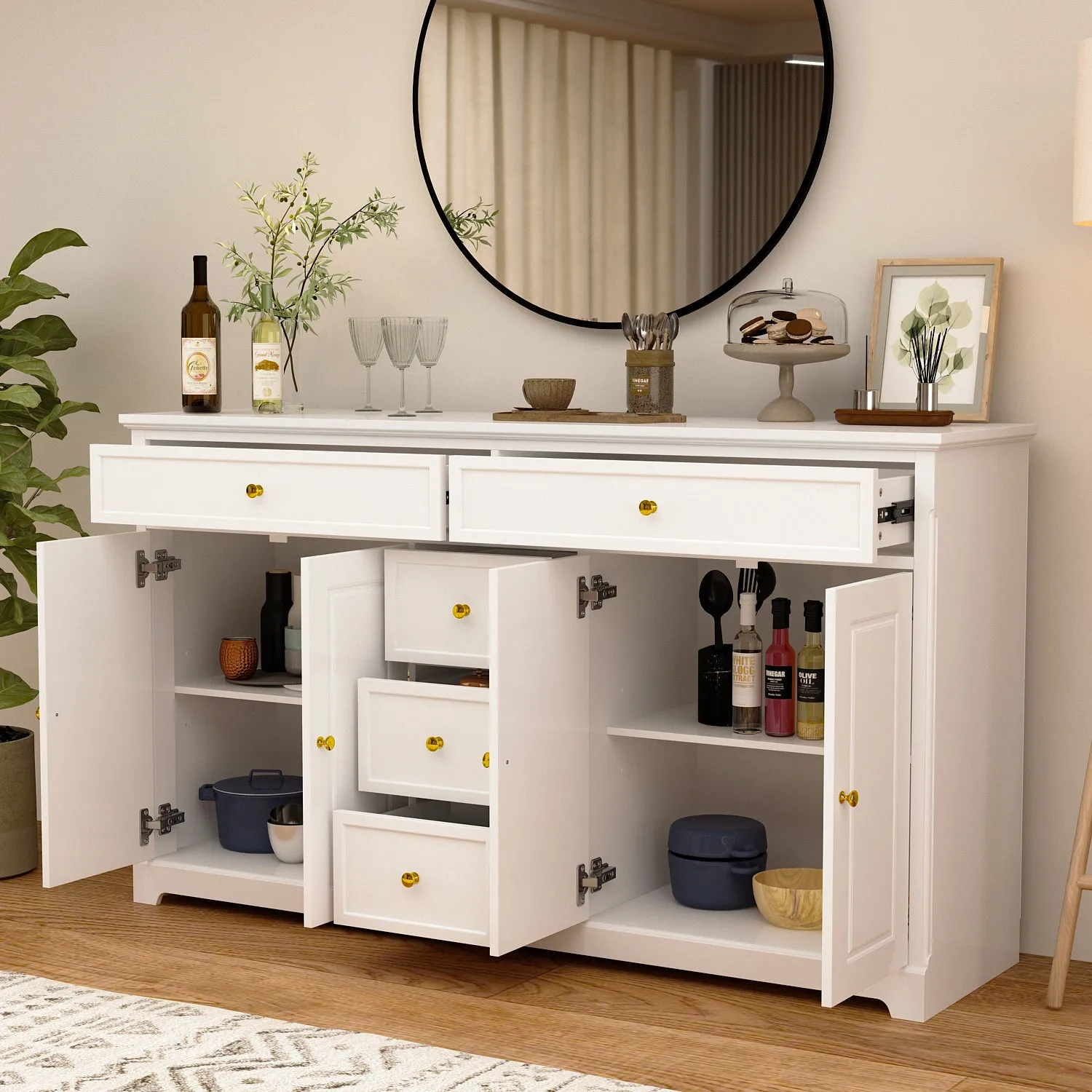 Sideboard Contemporary Buffet Storage Cabinet with Drawers & Doors Buffet Cabinet