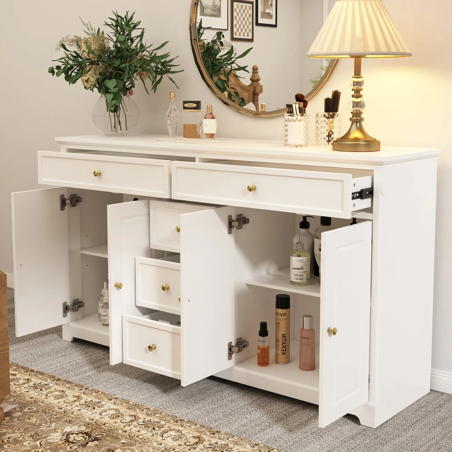 Sideboard Contemporary Buffet Storage Cabinet with Drawers & Doors Buffet Cabinet