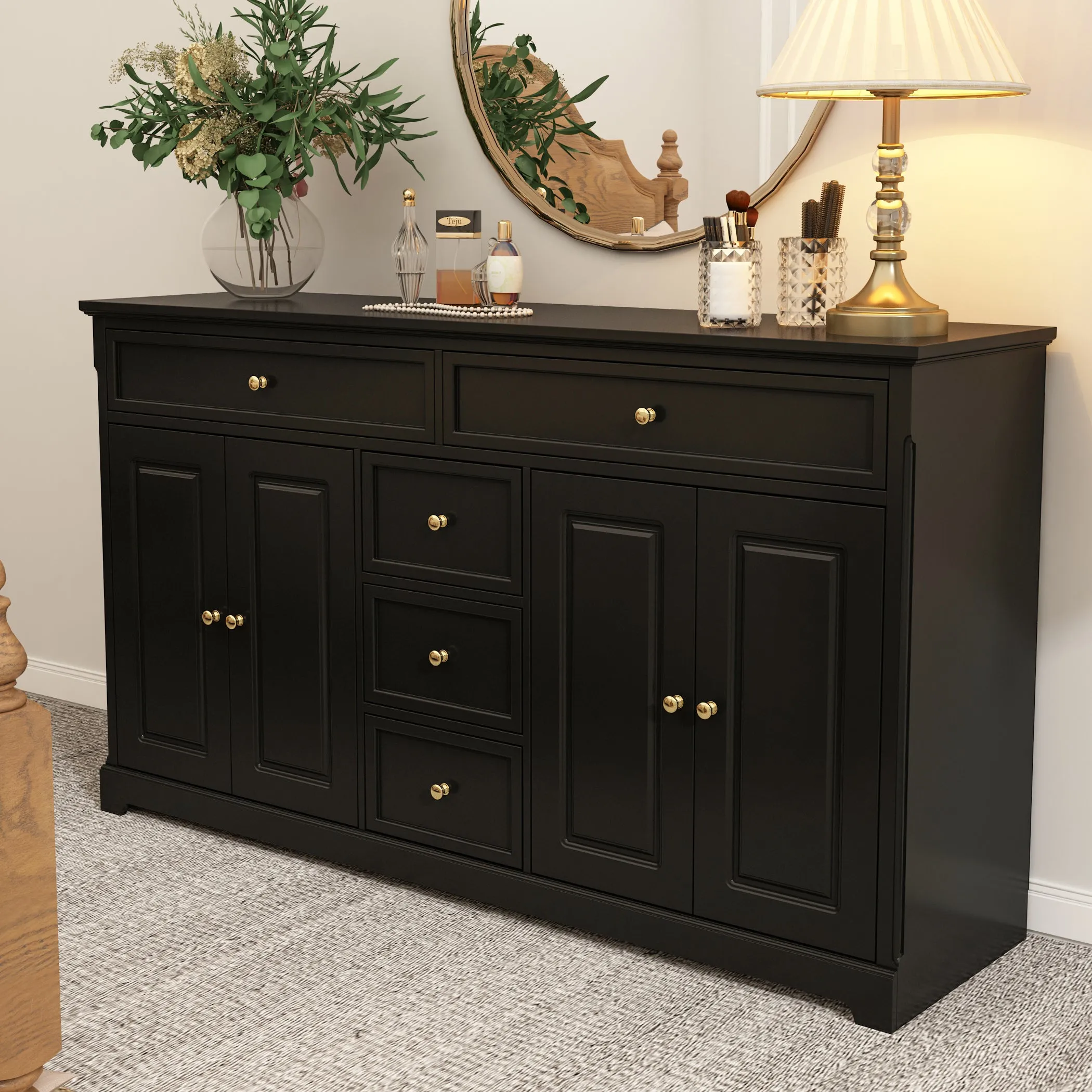 Sideboard Contemporary Buffet Storage Cabinet with Drawers & Doors Buffet Cabinet