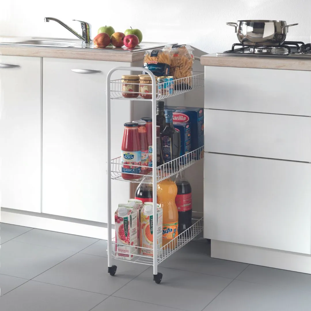 Slim Kitchen Trolley White 3 Tier