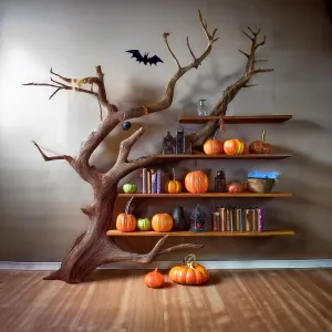 Solid Wood Halloween Tree Bookshelf