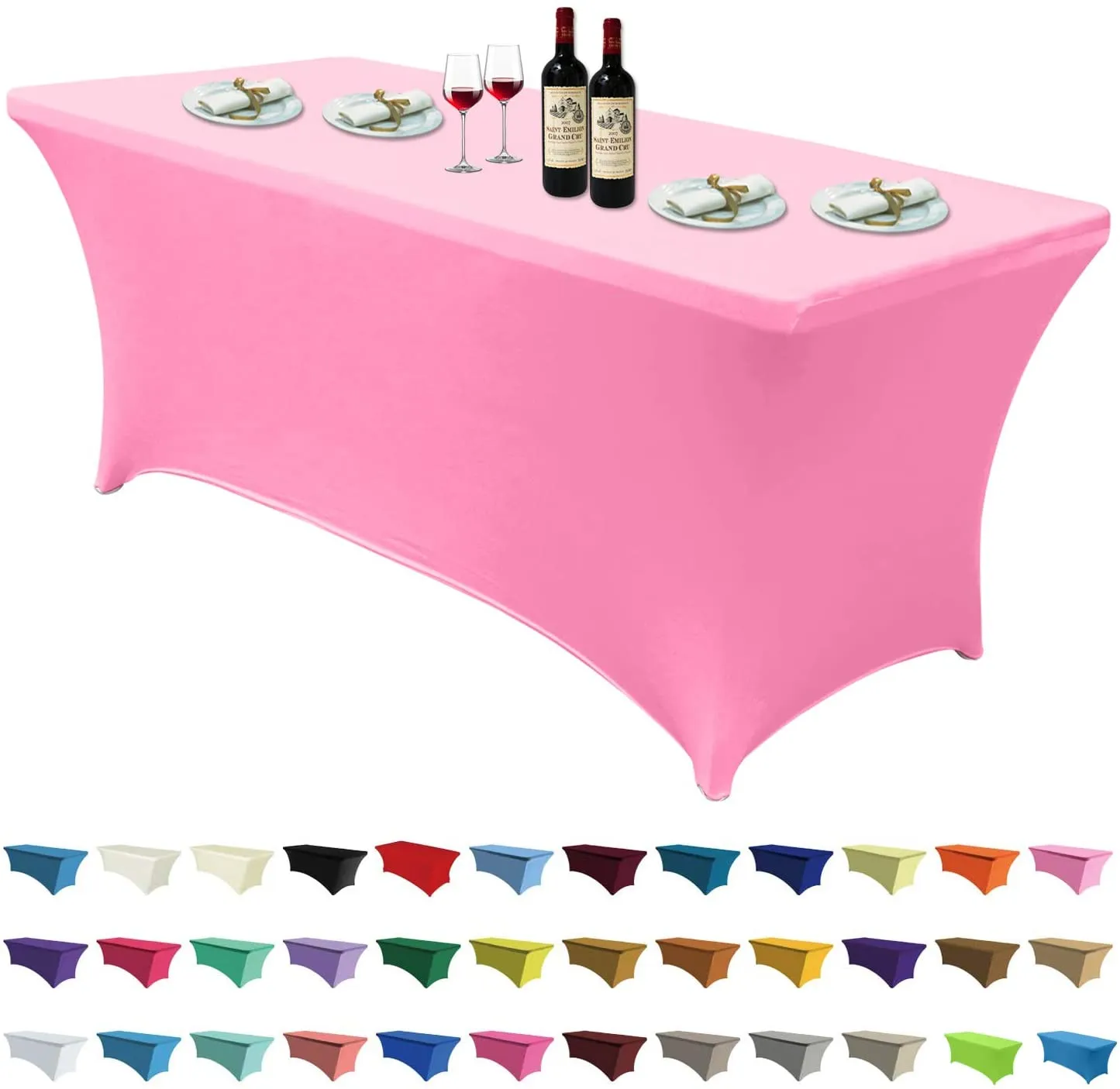 Spandex Tablecloths for 4 ft Table Fitted Stretch Topper Table Cover