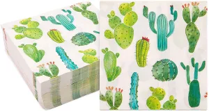 Succulent Cactus Paper Napkins for Fiesta Birthday Party (6.5 In, 100 Pack)