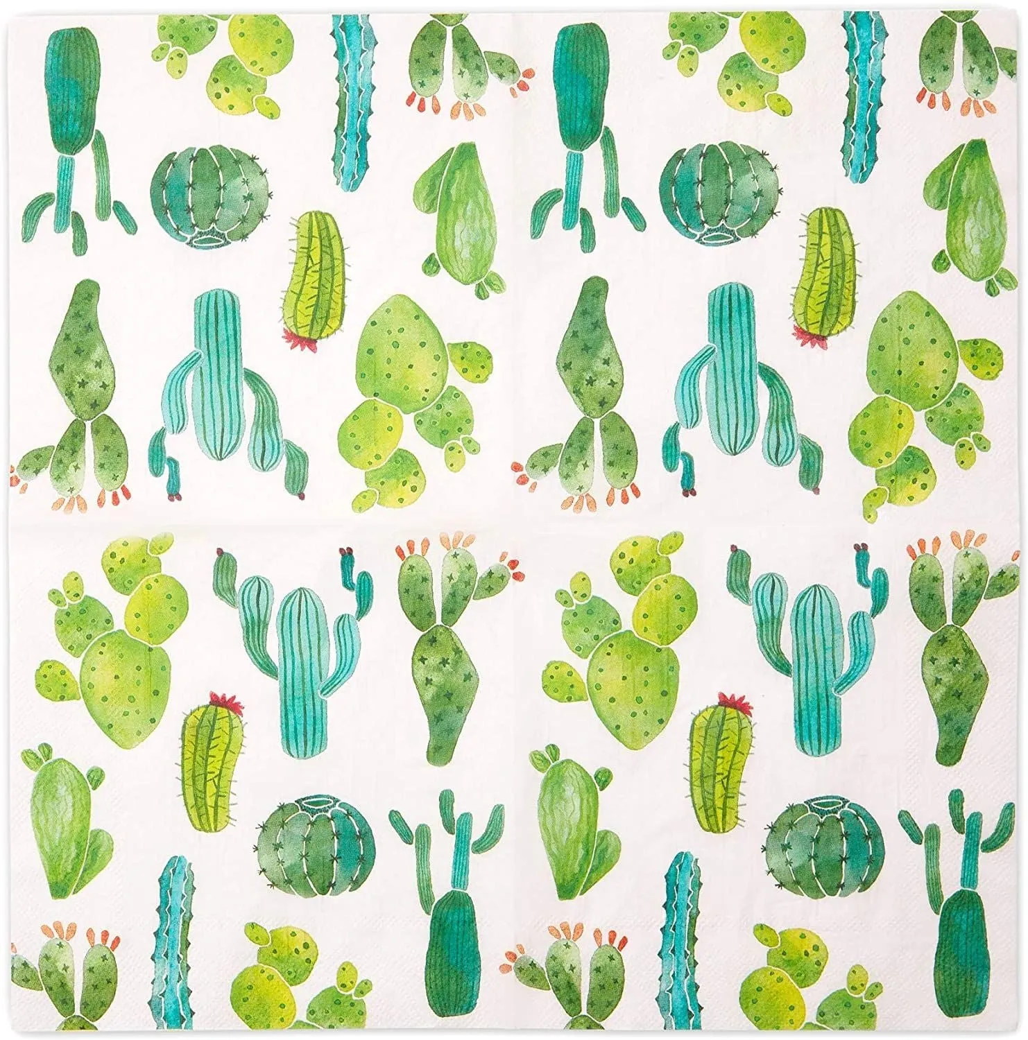 Succulent Cactus Paper Napkins for Fiesta Birthday Party (6.5 In, 100 Pack)