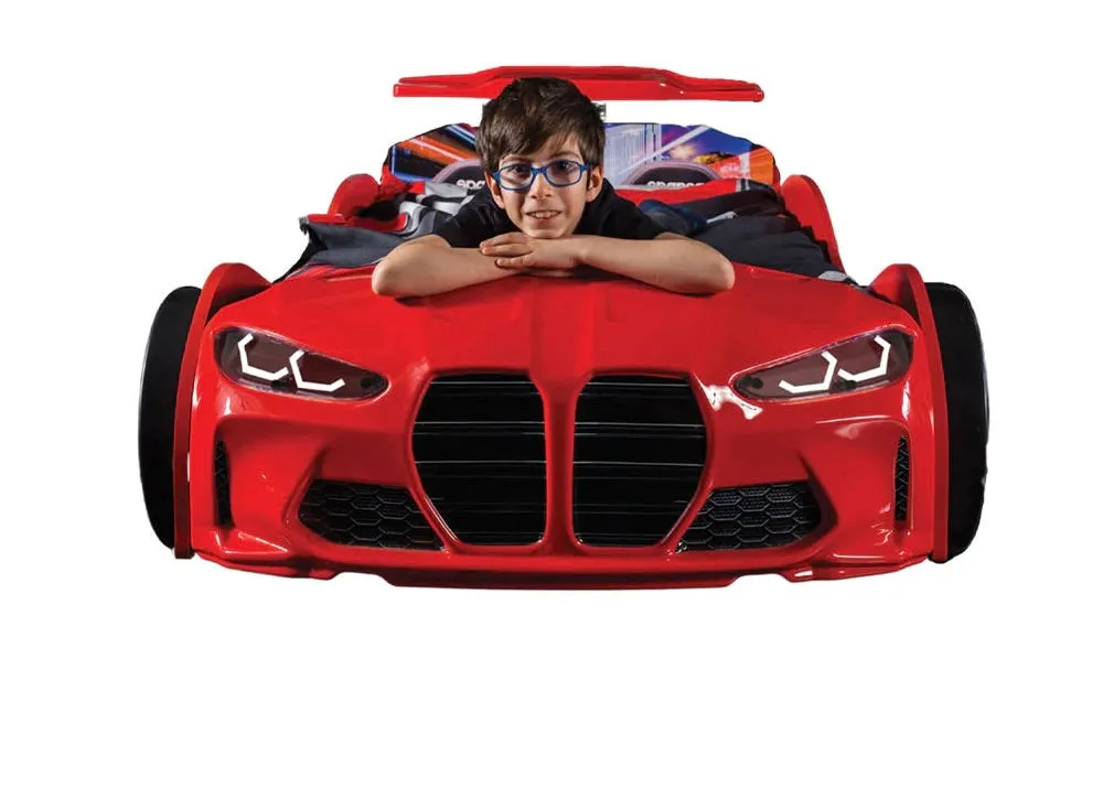 Super Cool 2025 Red GTX Twin Race Car Bed Upgraded | LED Lights