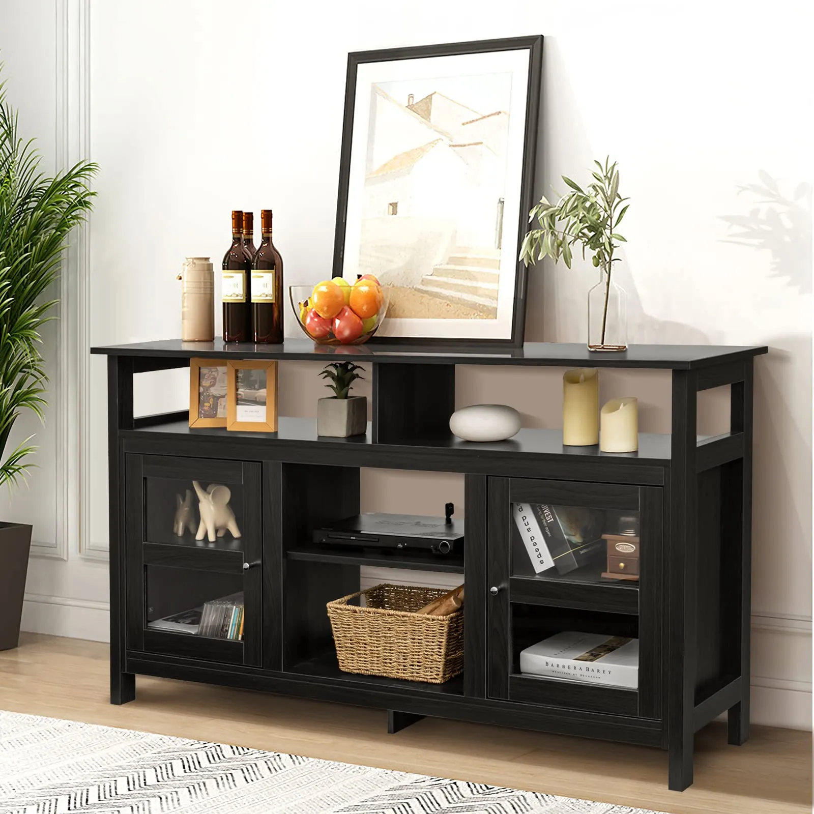 Tangkula Farmhouse TV Stand for TVs up to 65" Flat Screen, Wooden TV Console Table w/2 Cabinets & 4 Shelves