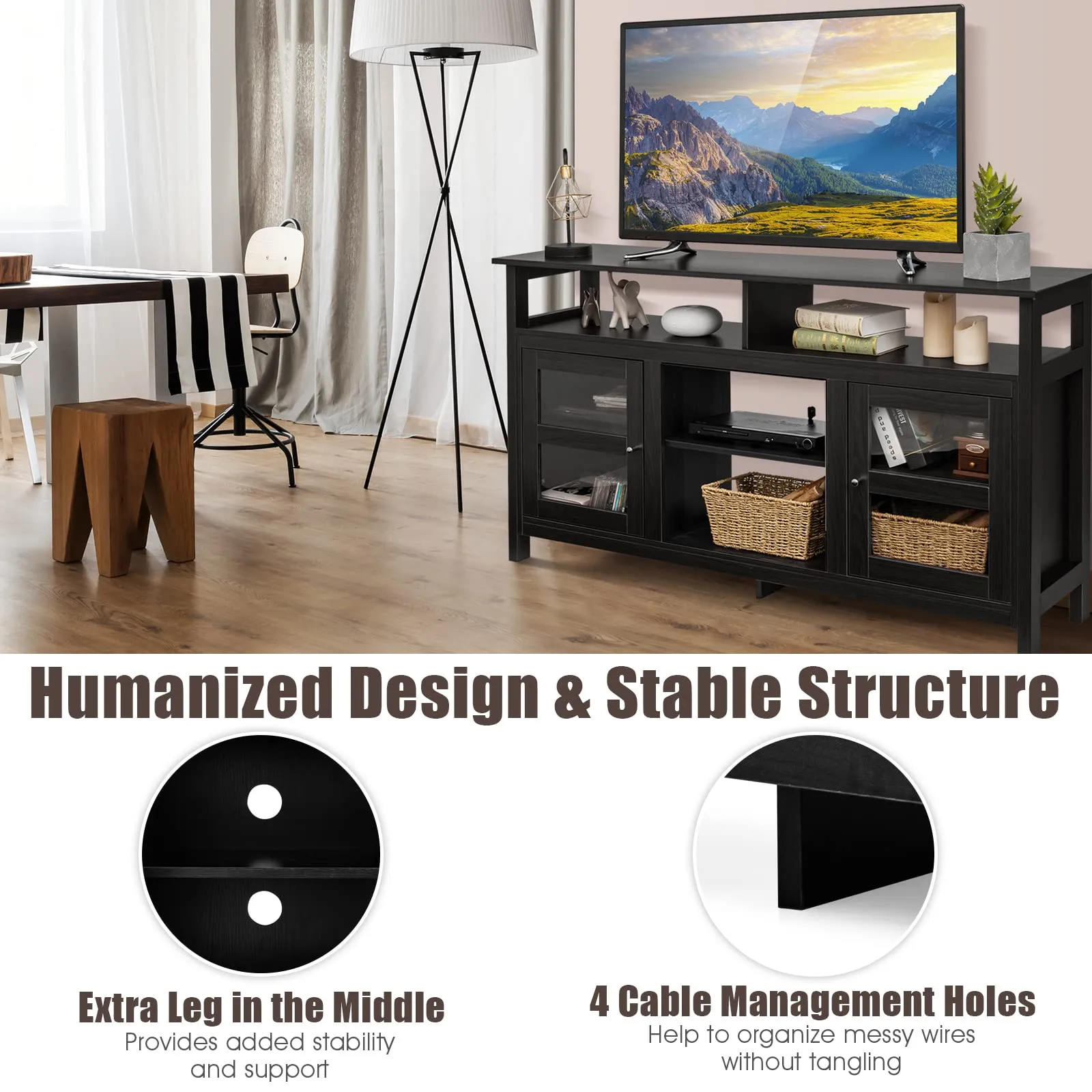 Tangkula Farmhouse TV Stand for TVs up to 65" Flat Screen, Wooden TV Console Table w/2 Cabinets & 4 Shelves