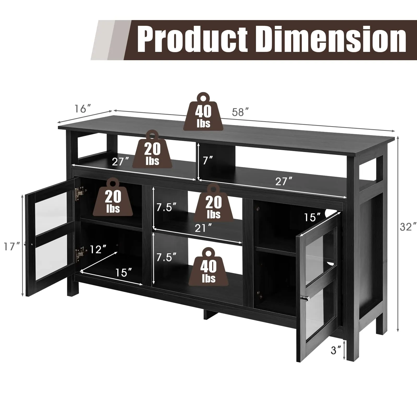 Tangkula Farmhouse TV Stand for TVs up to 65" Flat Screen, Wooden TV Console Table w/2 Cabinets & 4 Shelves