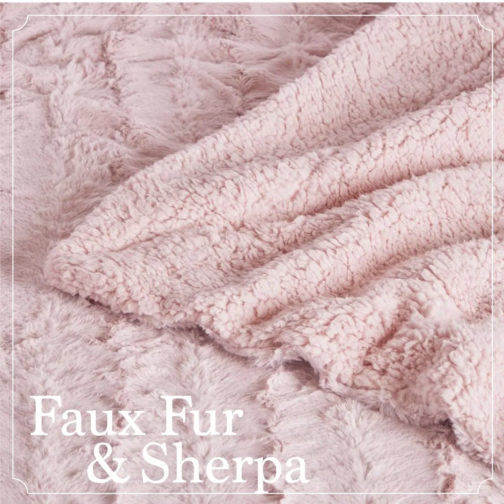 The Connecticut Home Company Luxury Faux Fur with Sherpa Reversible Throw Blanket, Super Soft, Large Wrinkle Resistant Blankets, Warm Hypoallergenic Washable Couch or Bed Throws, 65x50, Dusty Rose