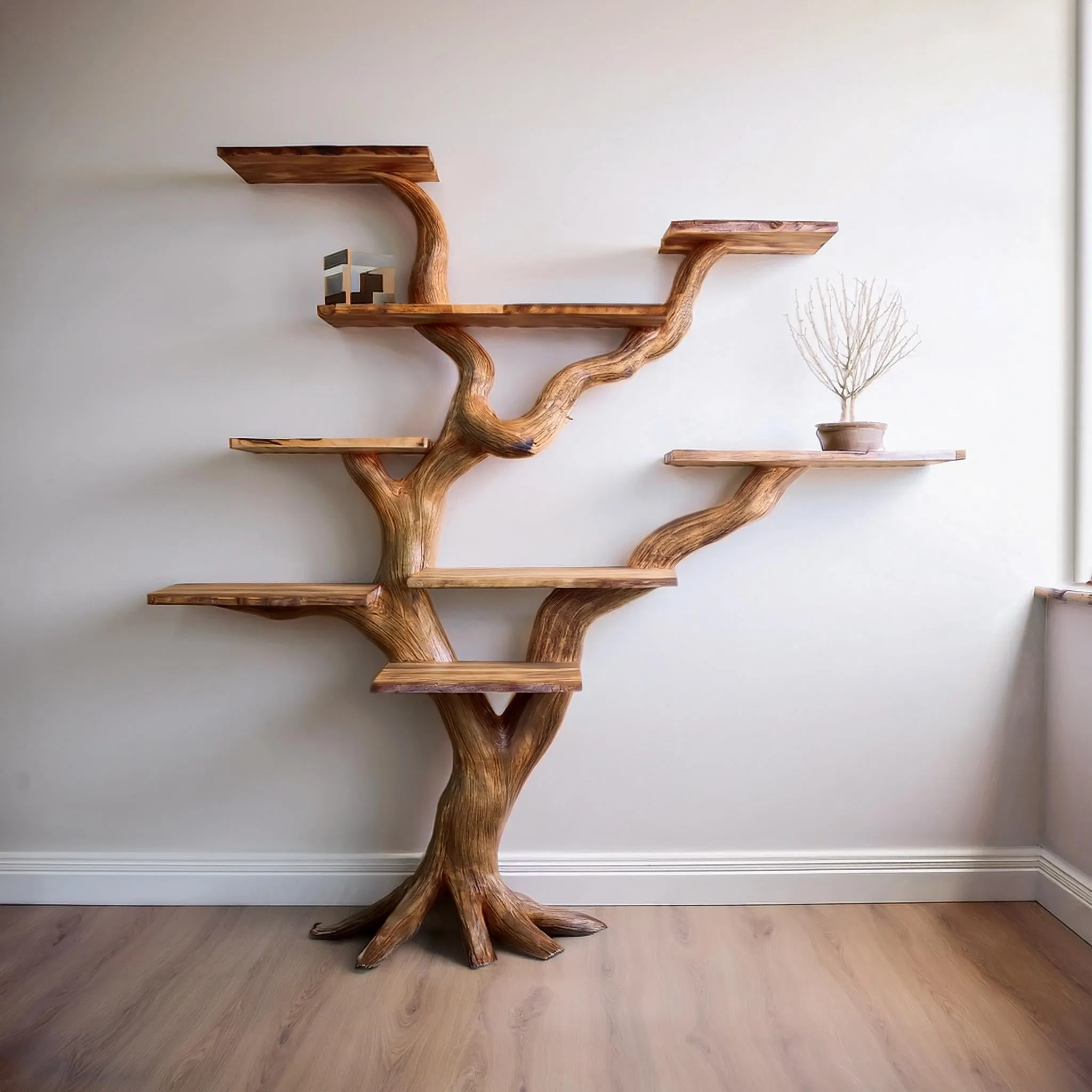 Tree Bookshelf Carving Wood