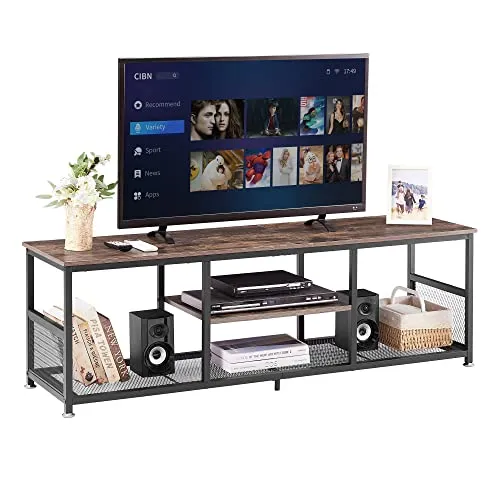 VECELO TV Stand up to 55 Inches Entertainment Center Media Console Open Storage Industrial Coffee Table with Metal Frame for Living Room and Bedroom,Brown