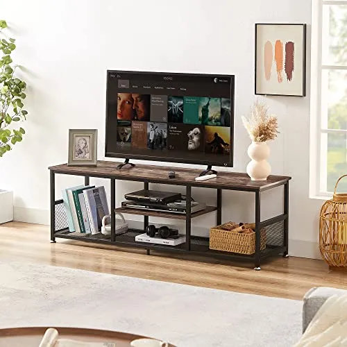 VECELO TV Stand up to 55 Inches Entertainment Center Media Console Open Storage Industrial Coffee Table with Metal Frame for Living Room and Bedroom,Brown