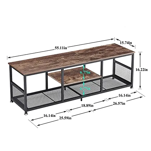 VECELO TV Stand up to 55 Inches Entertainment Center Media Console Open Storage Industrial Coffee Table with Metal Frame for Living Room and Bedroom,Brown