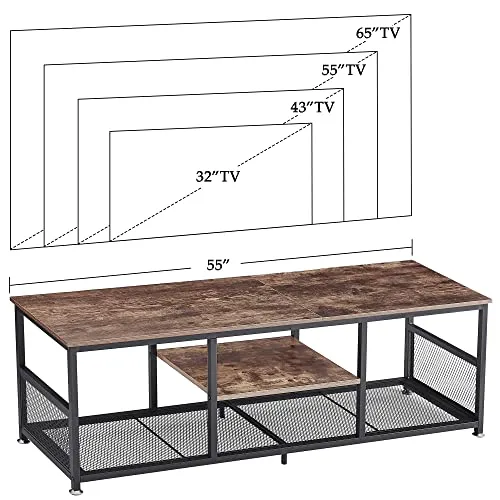 VECELO TV Stand up to 55 Inches Entertainment Center Media Console Open Storage Industrial Coffee Table with Metal Frame for Living Room and Bedroom,Brown