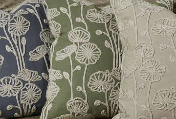 Walton & Co 43cm Poppy Floral Cushion Olive 100% Cotton