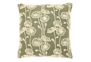 Walton & Co 43cm Poppy Floral Cushion Olive 100% Cotton