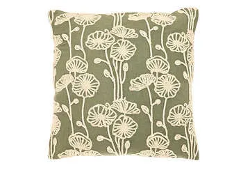 Walton & Co 43cm Poppy Floral Cushion Olive 100% Cotton