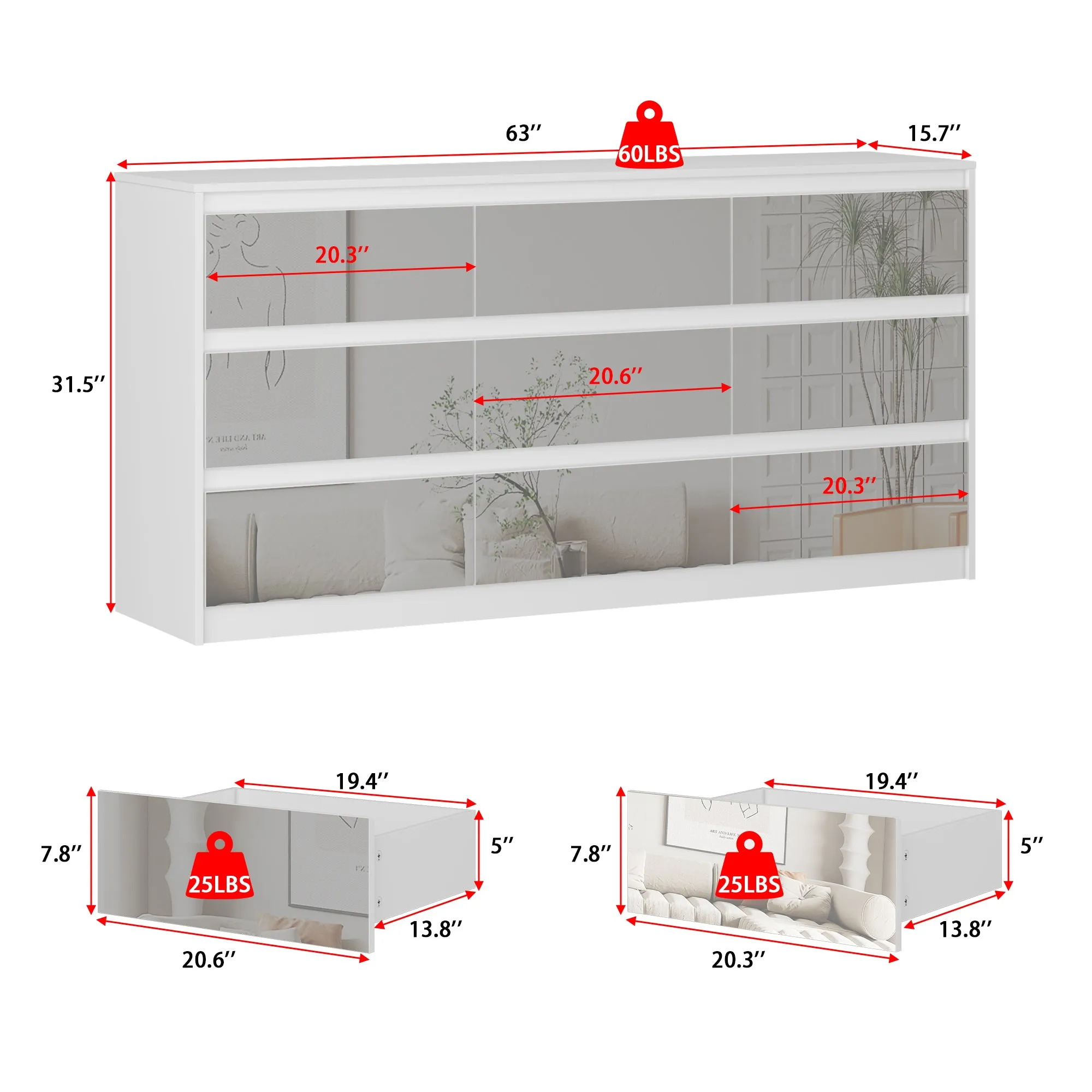 Wide Buffet Cabinet Triple Dresser Storage Sideboard with 9 Drawers