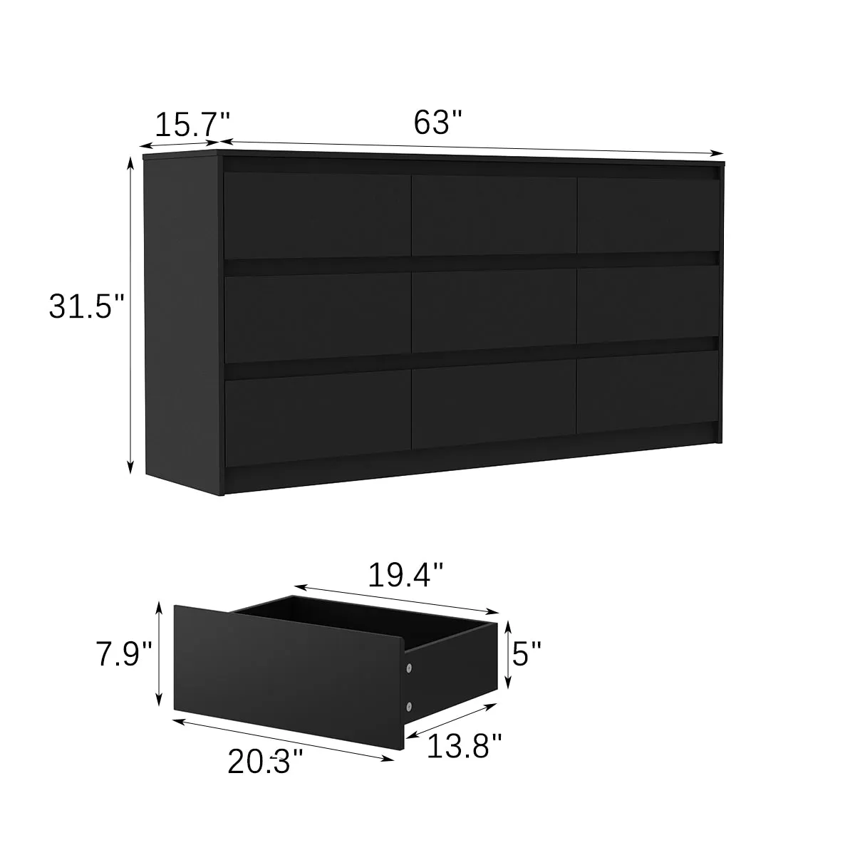 Wide Buffet Cabinet Triple Dresser Storage Sideboard with 9 Drawers