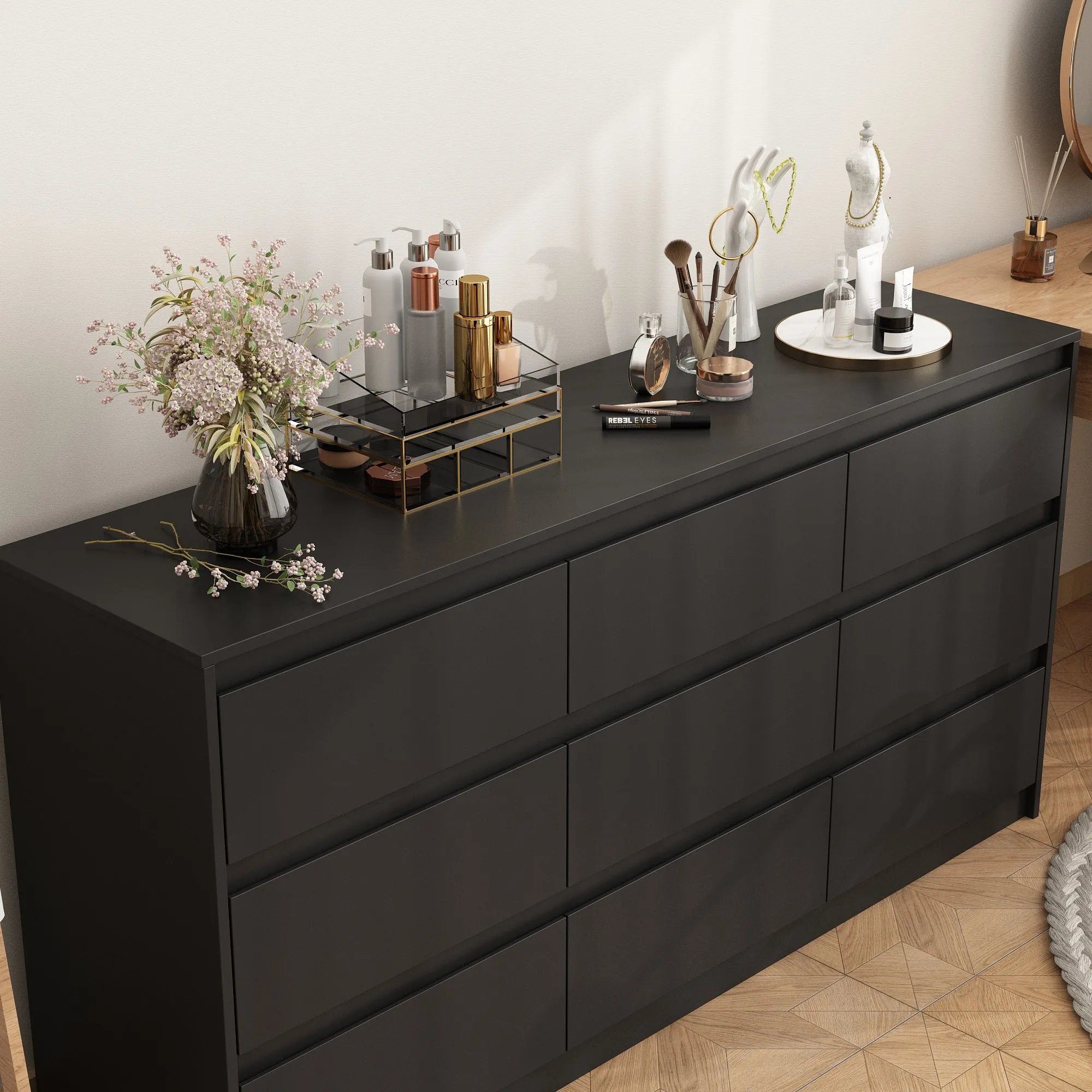 Wide Buffet Cabinet Triple Dresser Storage Sideboard with 9 Drawers