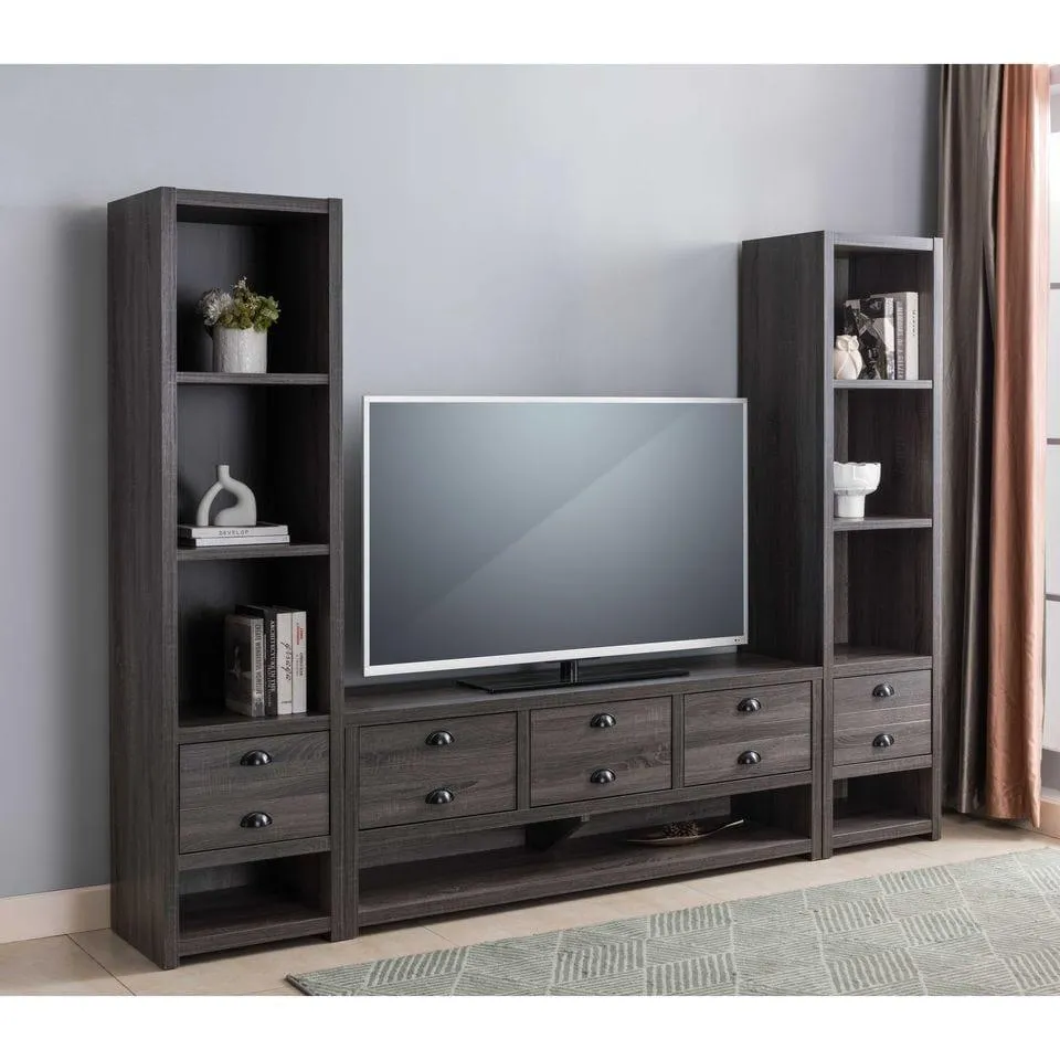 Windsor 60 inch TV Stand with 3 Storage Drawers in Distressed Grey