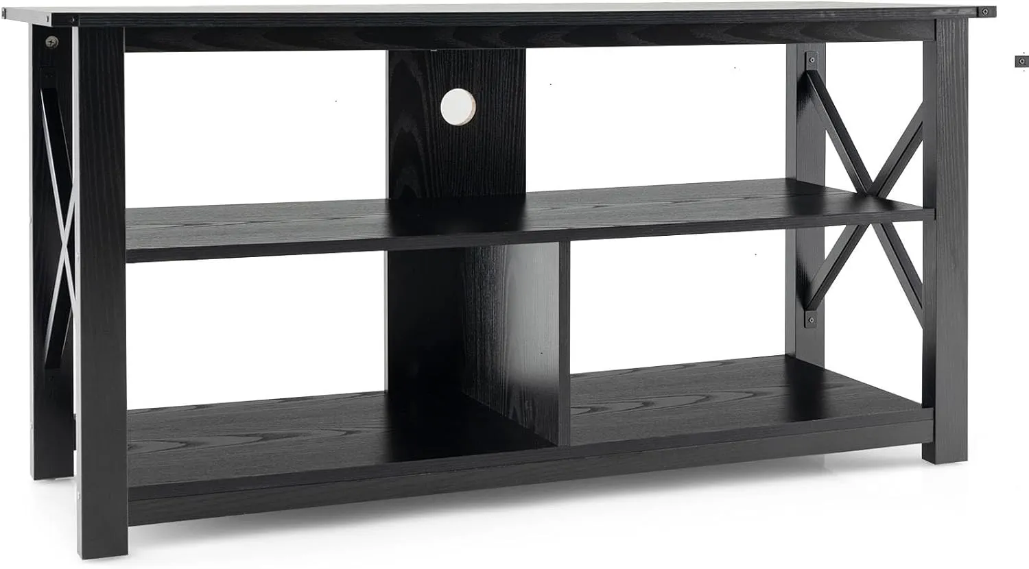 Wood TV Stand with Open Shelves and X-Shaped Frame, 3 Tier Entertainment Center for 55-Inch TV