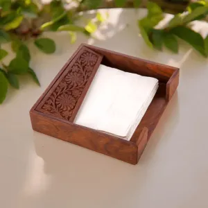 Wooden Twist Leaf Design Hand Carving Sheesham Wood Napkin Tissue Paper Holder